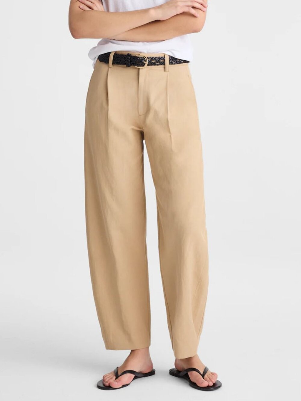 Madewell Drapey Twill High Rise Pleated Barrel Leg Pants Tan Size 8/M NWT